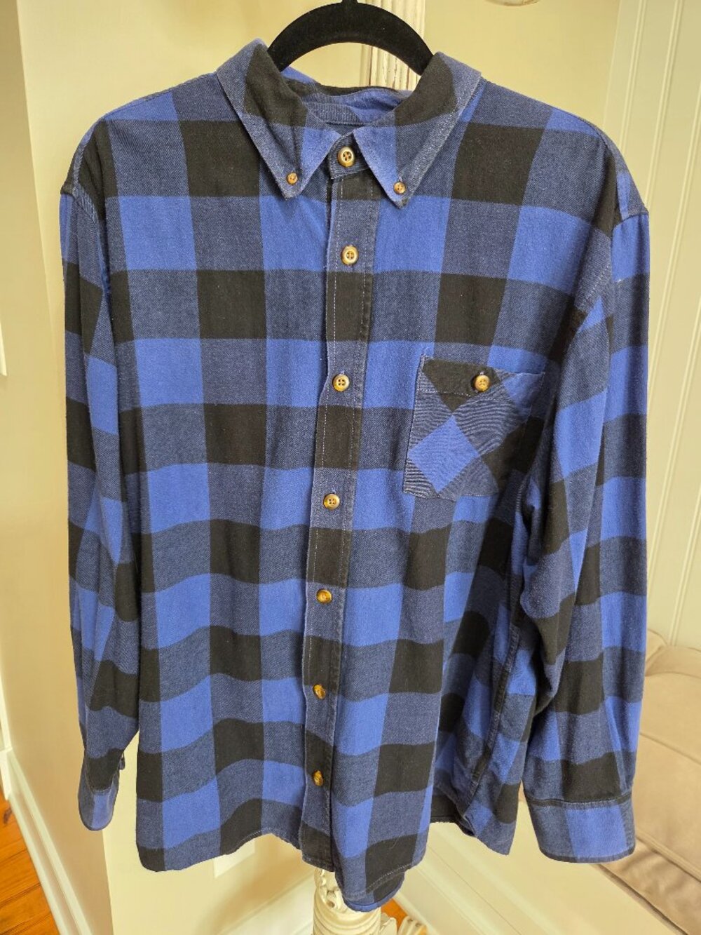 Men's Field & Stream Flannel Shirt XL Blue Buffalo Plaid Long Sleeve Button Up